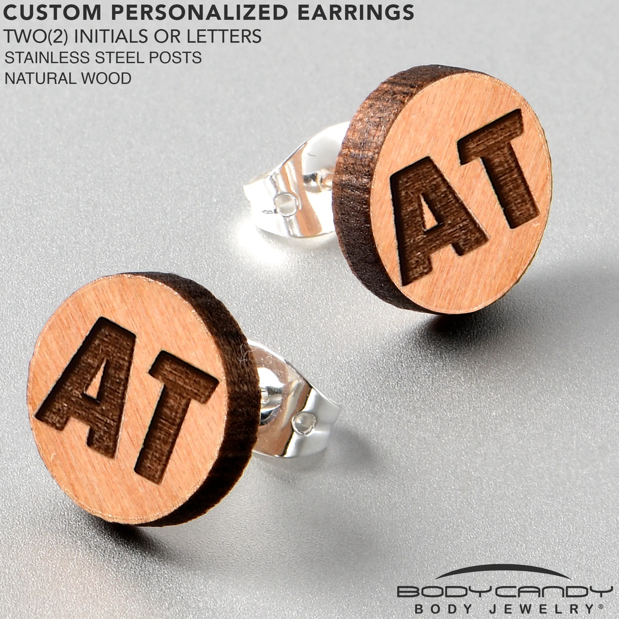 Custom No 2 Earrings Wood Initial Personalized Stud Earrings - Image 8