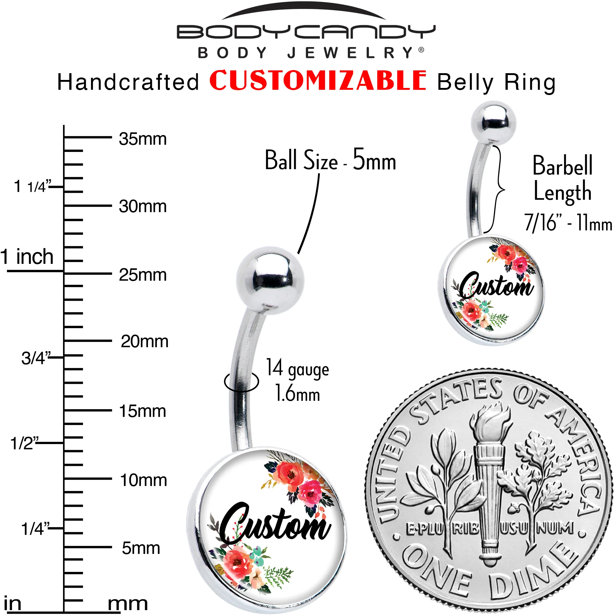 Custom Floral Personalized Name Belly Ring - Image 6