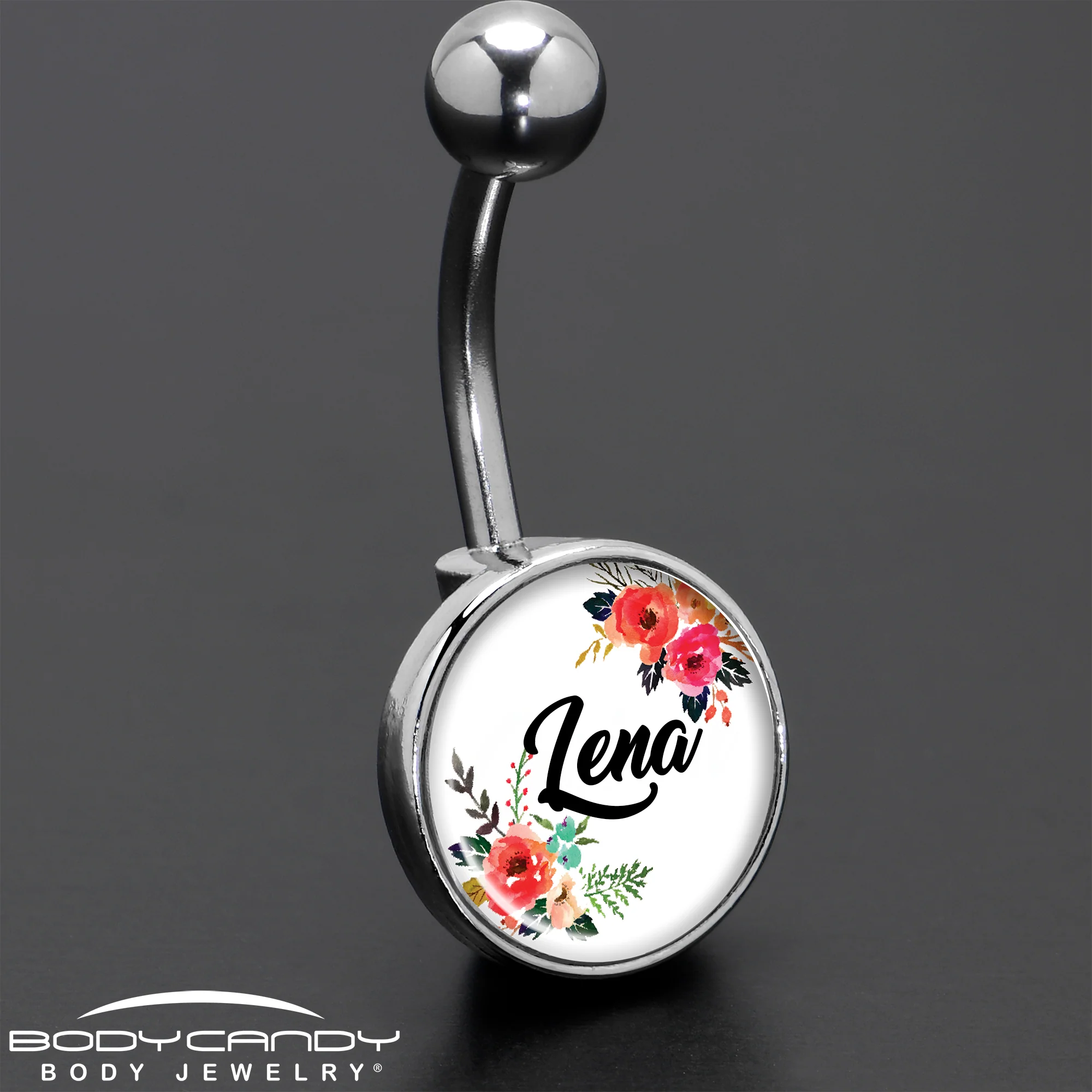 Custom Floral Personalized Name Belly Ring - Image 8