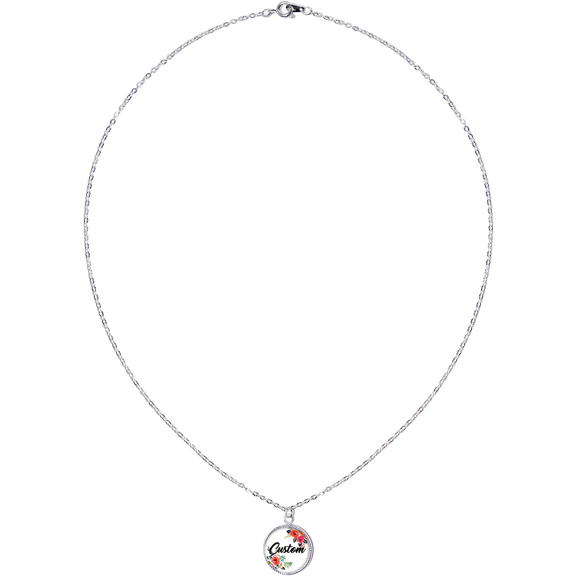 Custom Floral Personalized Name Silver Plated Chain Necklace - Image 2