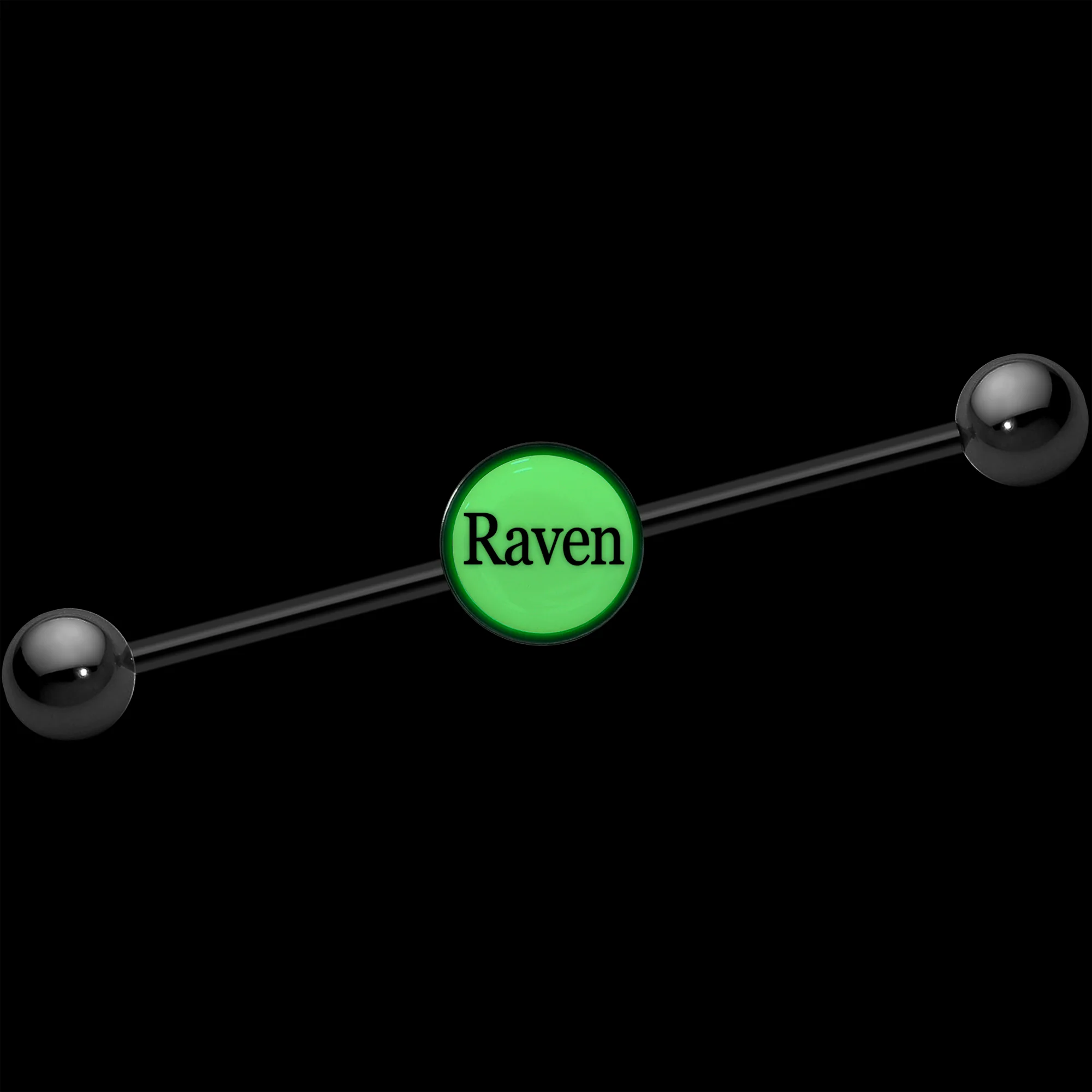 Custom Glow in the Dark Personalized Industrial Barbell in Black Titanium - Image 2
