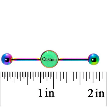 Custom Glow in the Dark Personalized Industrial Barbell in Rainbow Titanium - Image 11