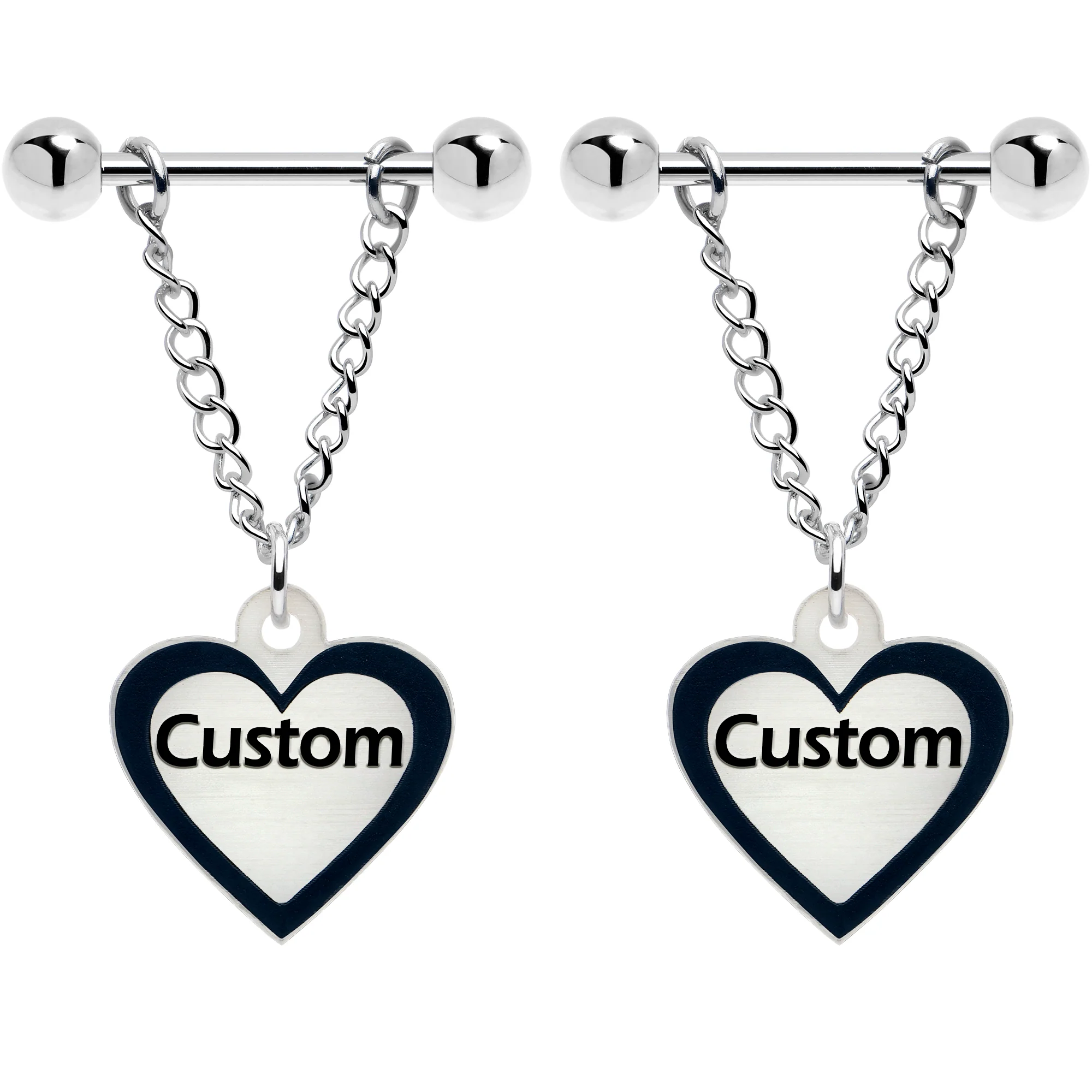 Custom Heart Glow in the Dark Chain Personalized Name Dangle Nipple Ring Set - Image 3