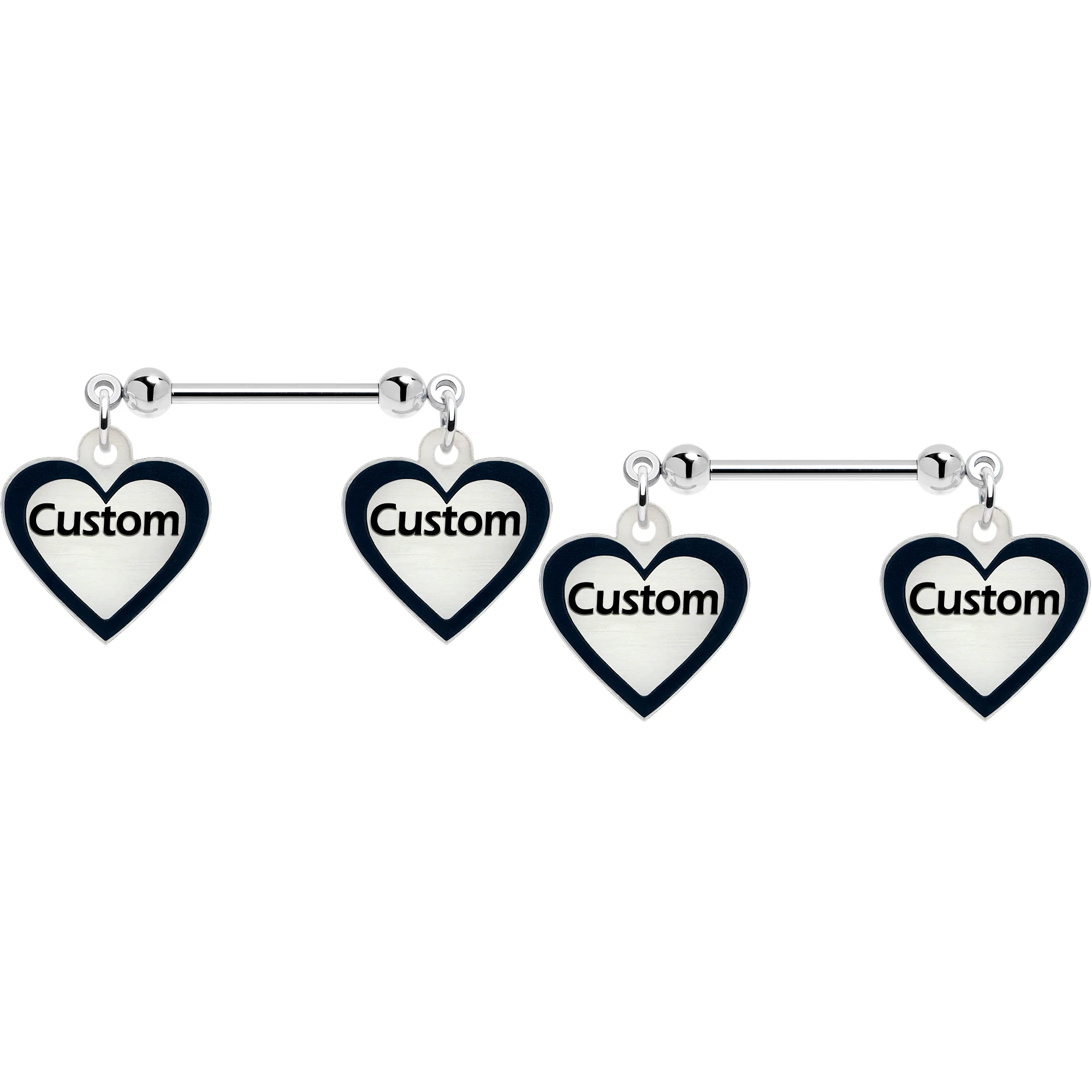 Custom Heart Glow in the Dark Double Personalized Name Dangle Nipple Ring Set - Image 3