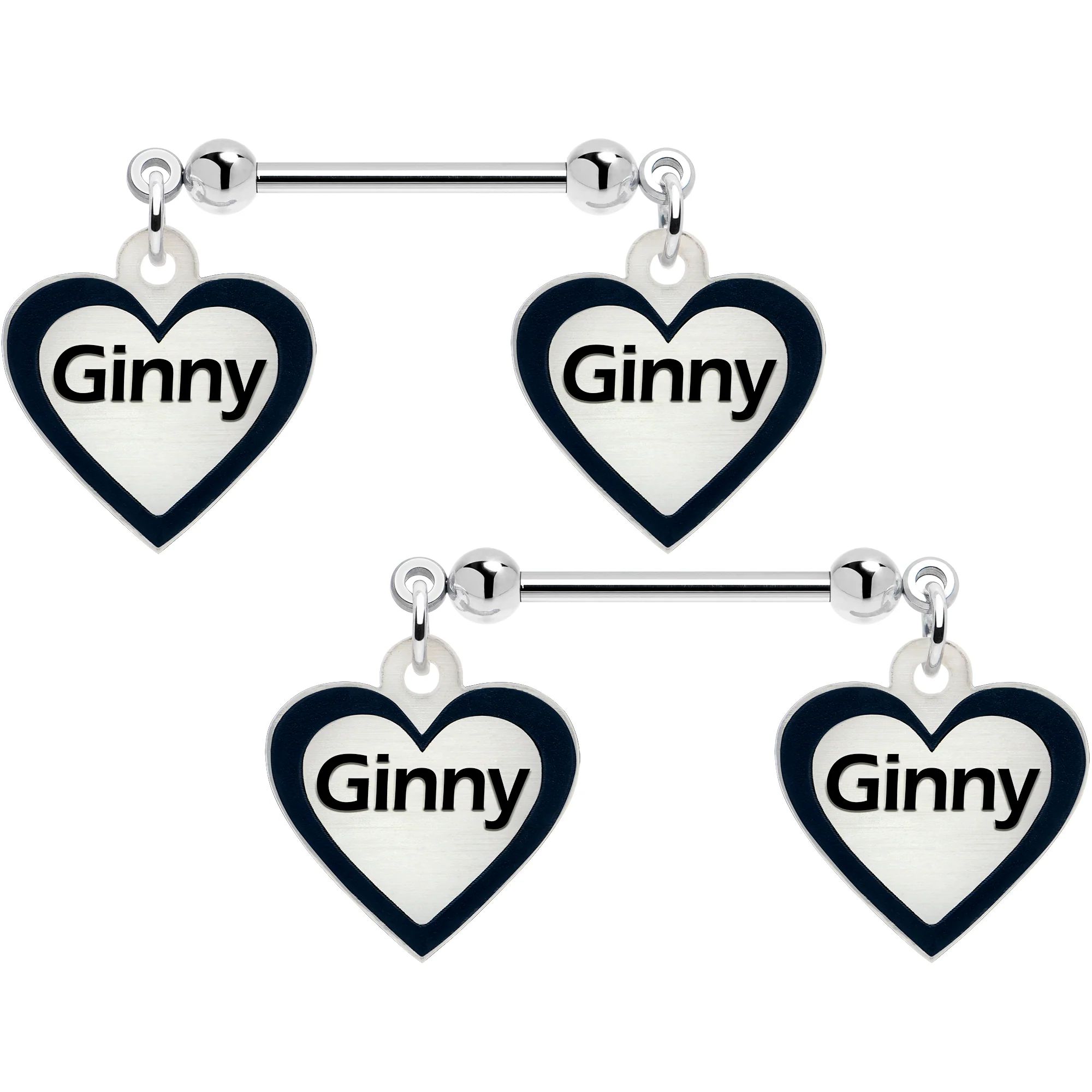Custom Heart Glow in the Dark Double Personalized Name Dangle Nipple Ring Set - Image 4