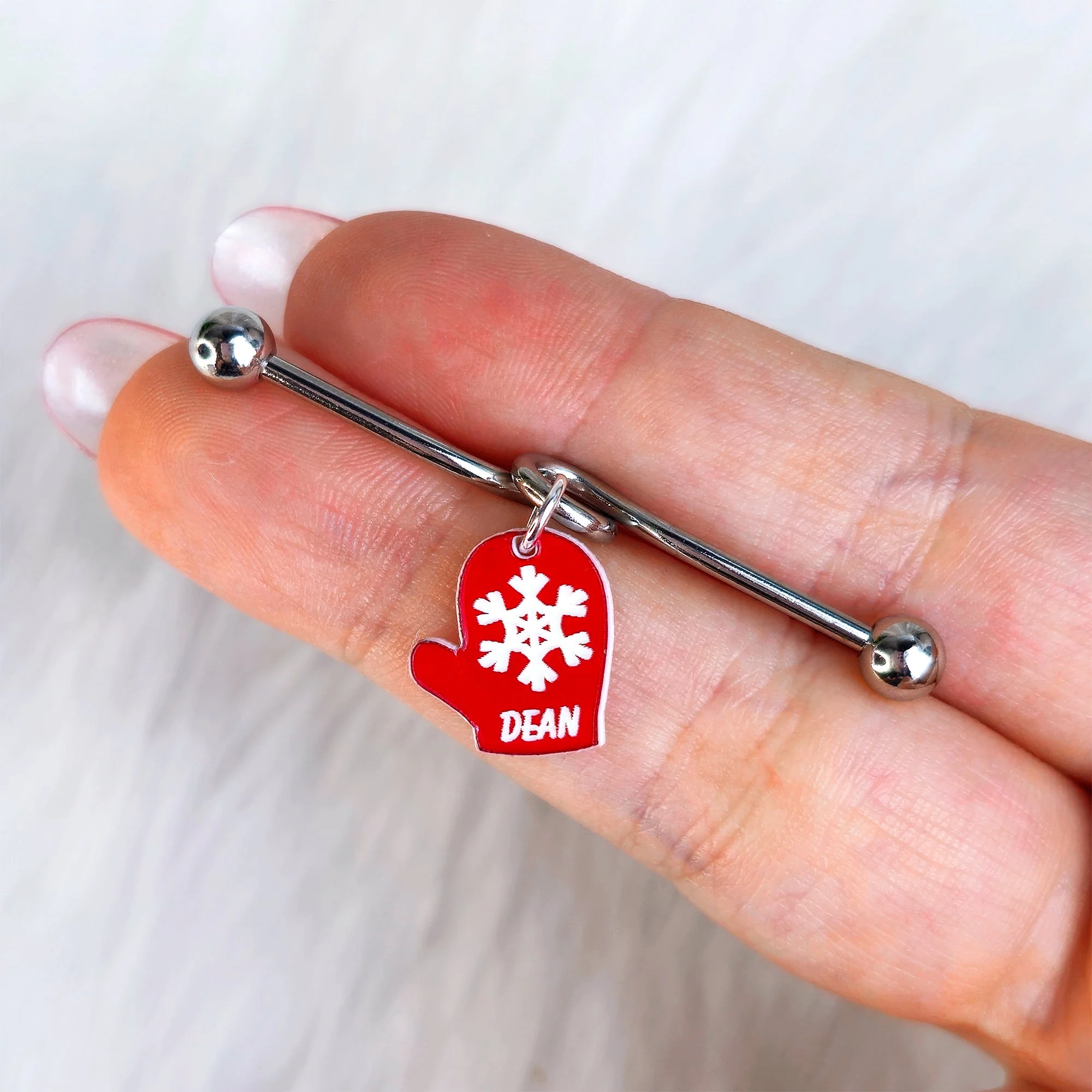 Custom Holiday Mitten Personalized Industrial Barbell - Image 2