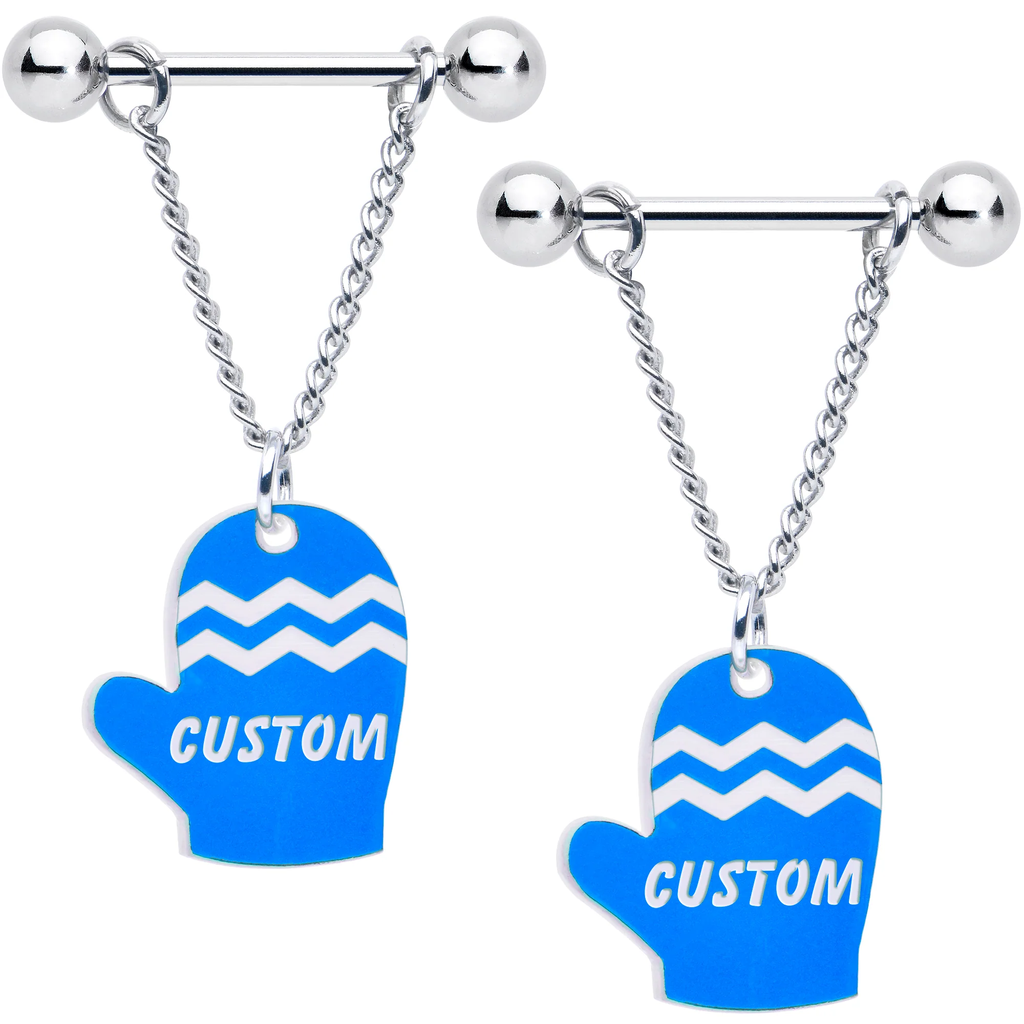 Custom Holiday Mittens Personalized Dangle Barbell Nipple Ring Set - Image 5