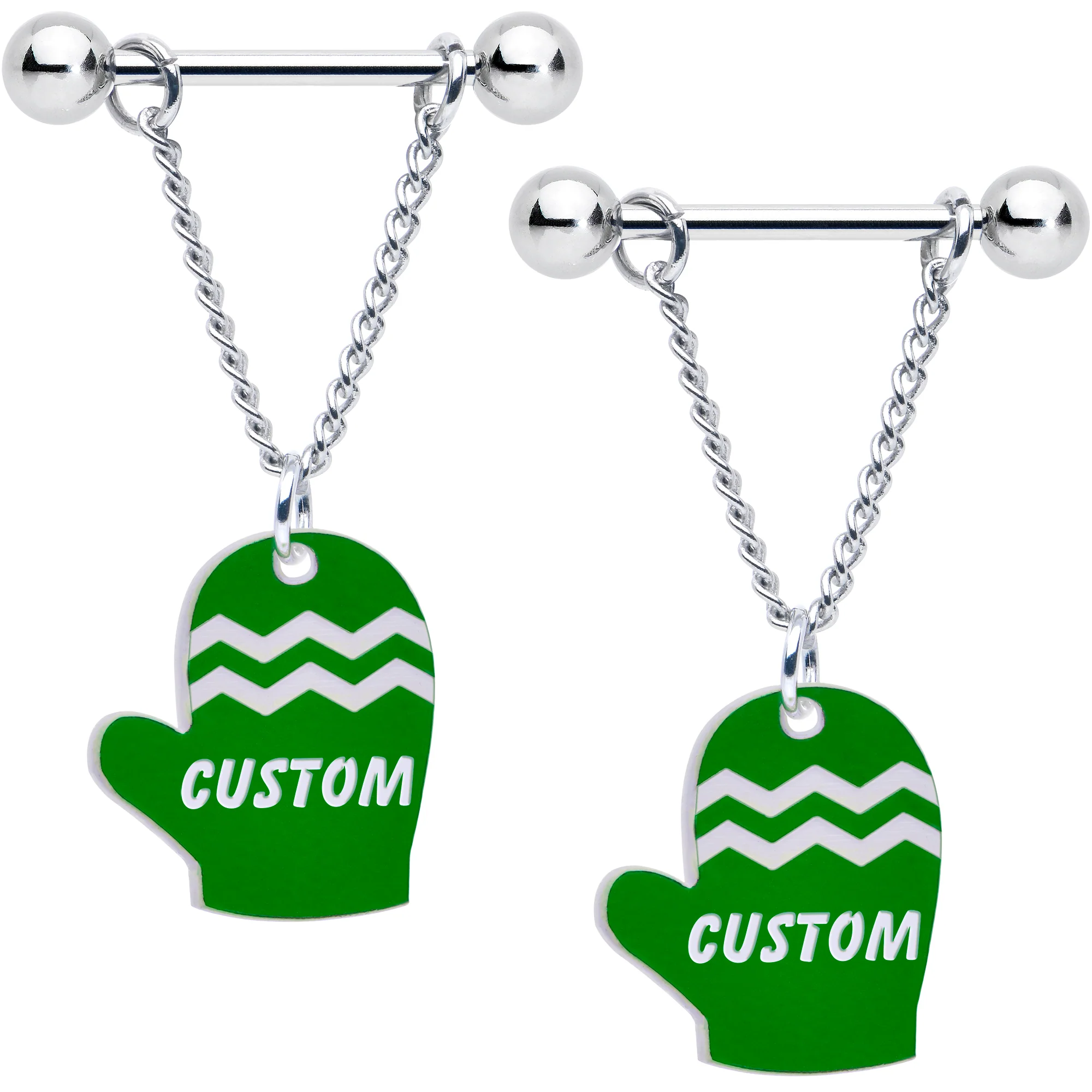Custom Holiday Mittens Personalized Dangle Barbell Nipple Ring Set - Image 7