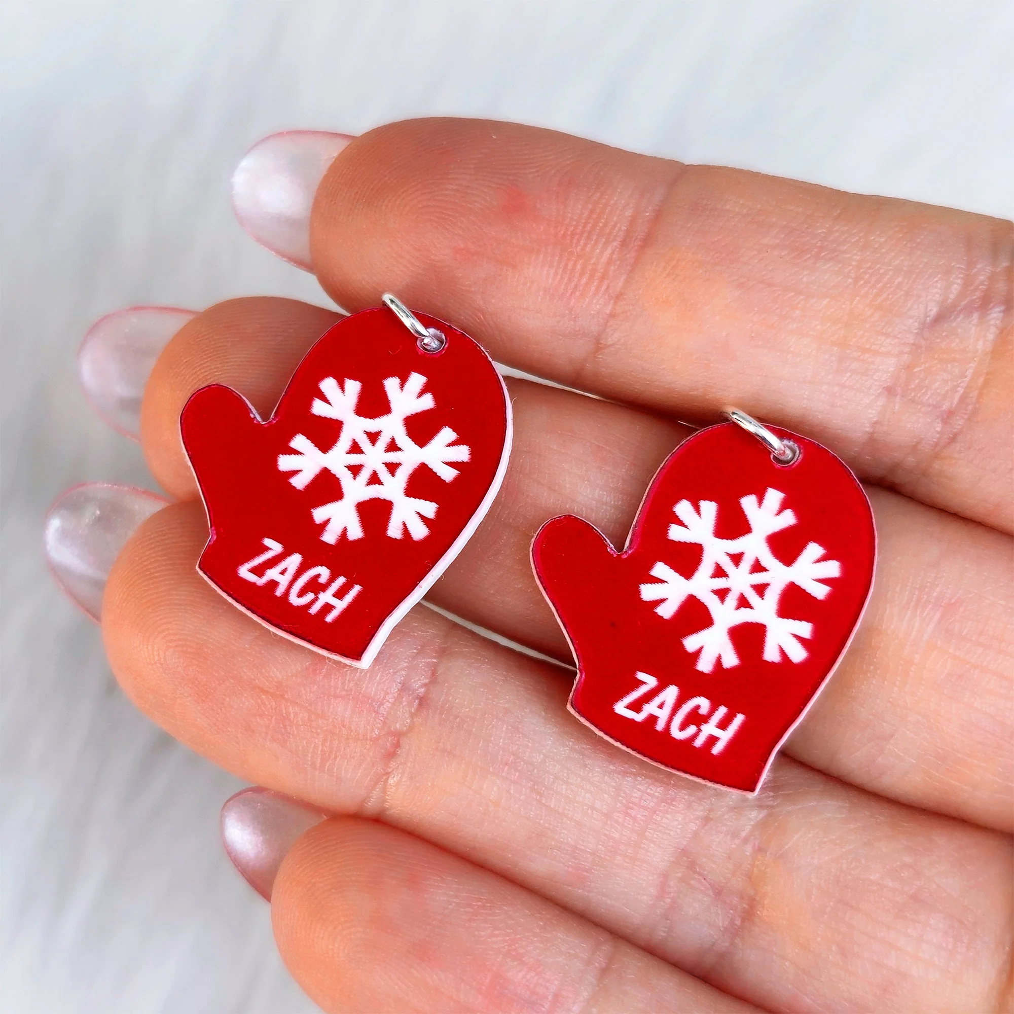 Custom Holiday Mittens Personalized Dangle Earrings - Image 2