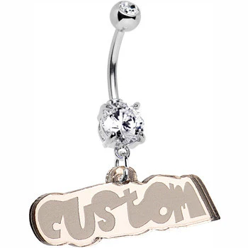 Custom Clear Gem Acrylic Lucite Name Dangle Belly Ring - Image 6
