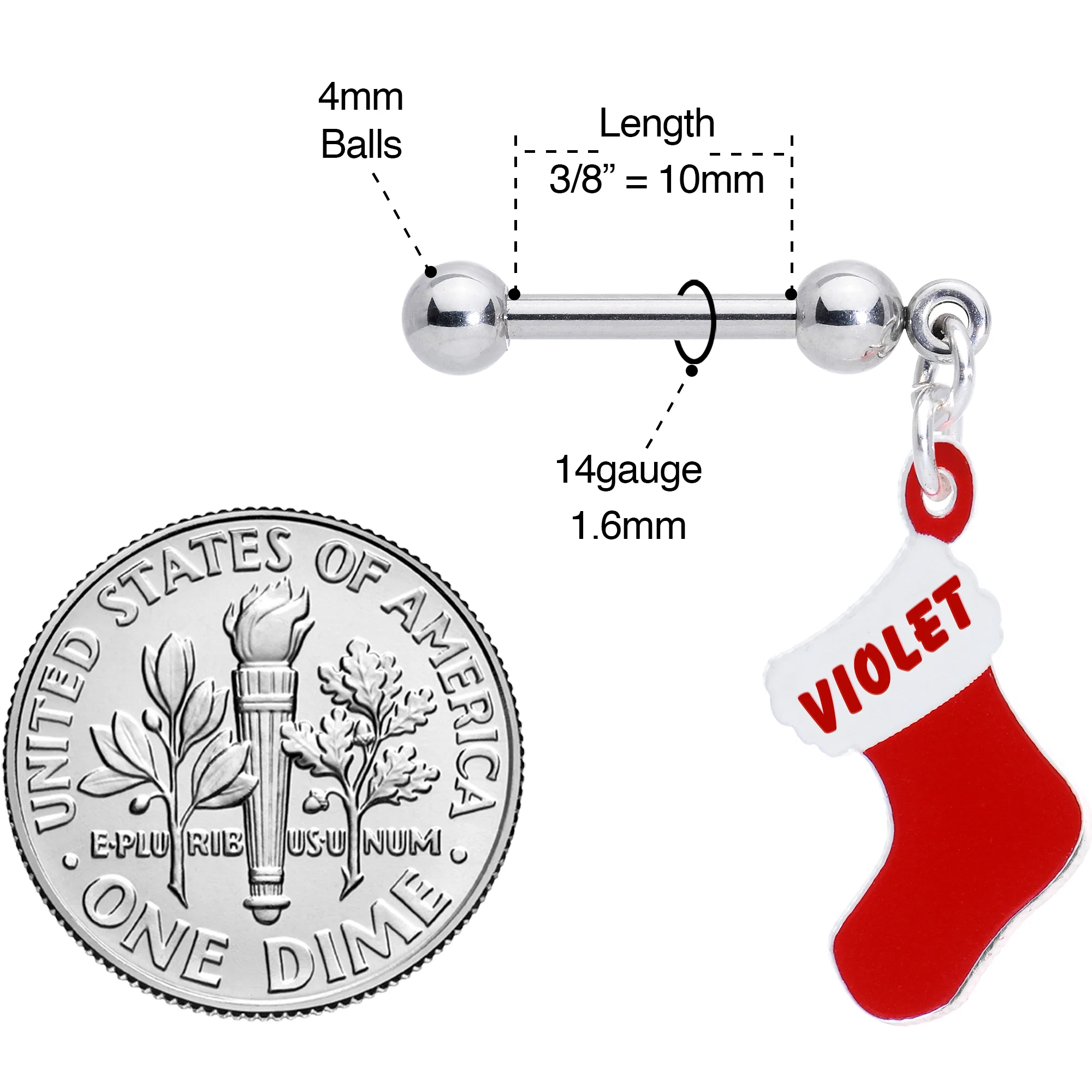 Custom Personalized Holiday Christmas Stocking Dangle Cartilage Earring - Image 5