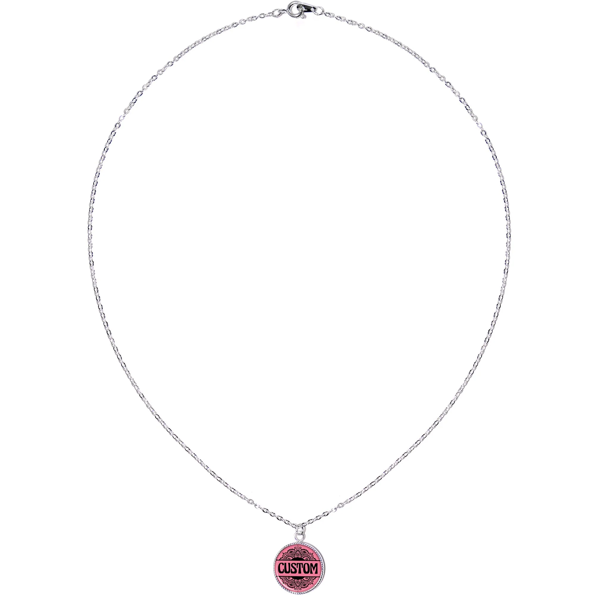 Custom Pink Mandala Personalized Name Silver Plated Chain Necklace - Image 2