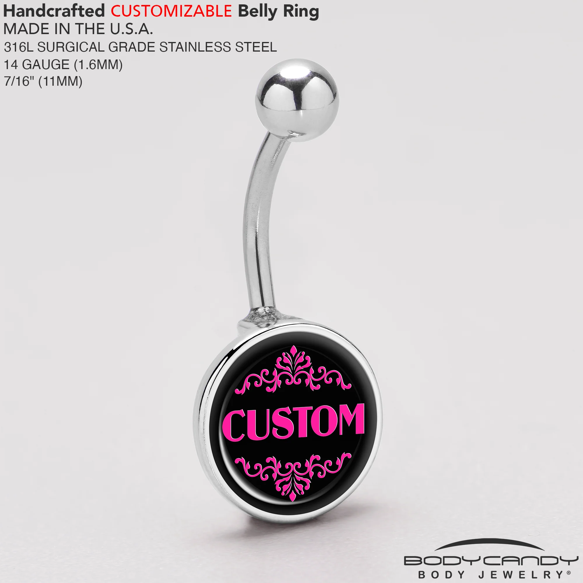 Custom Pink Personalized Name Belly Ring - Image 5