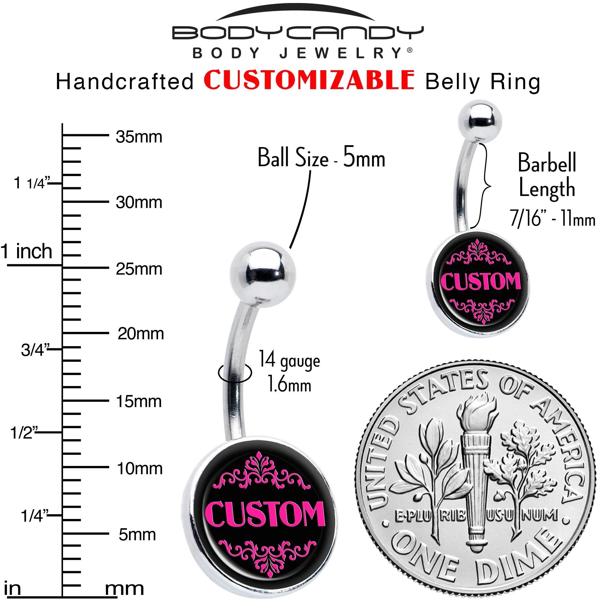 Custom Pink Personalized Name Belly Ring - Image 6