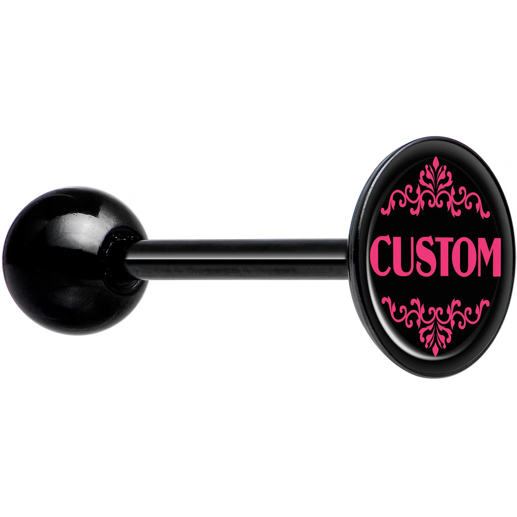 Custom Pink Personalized Name Black Barbell Tongue Ring