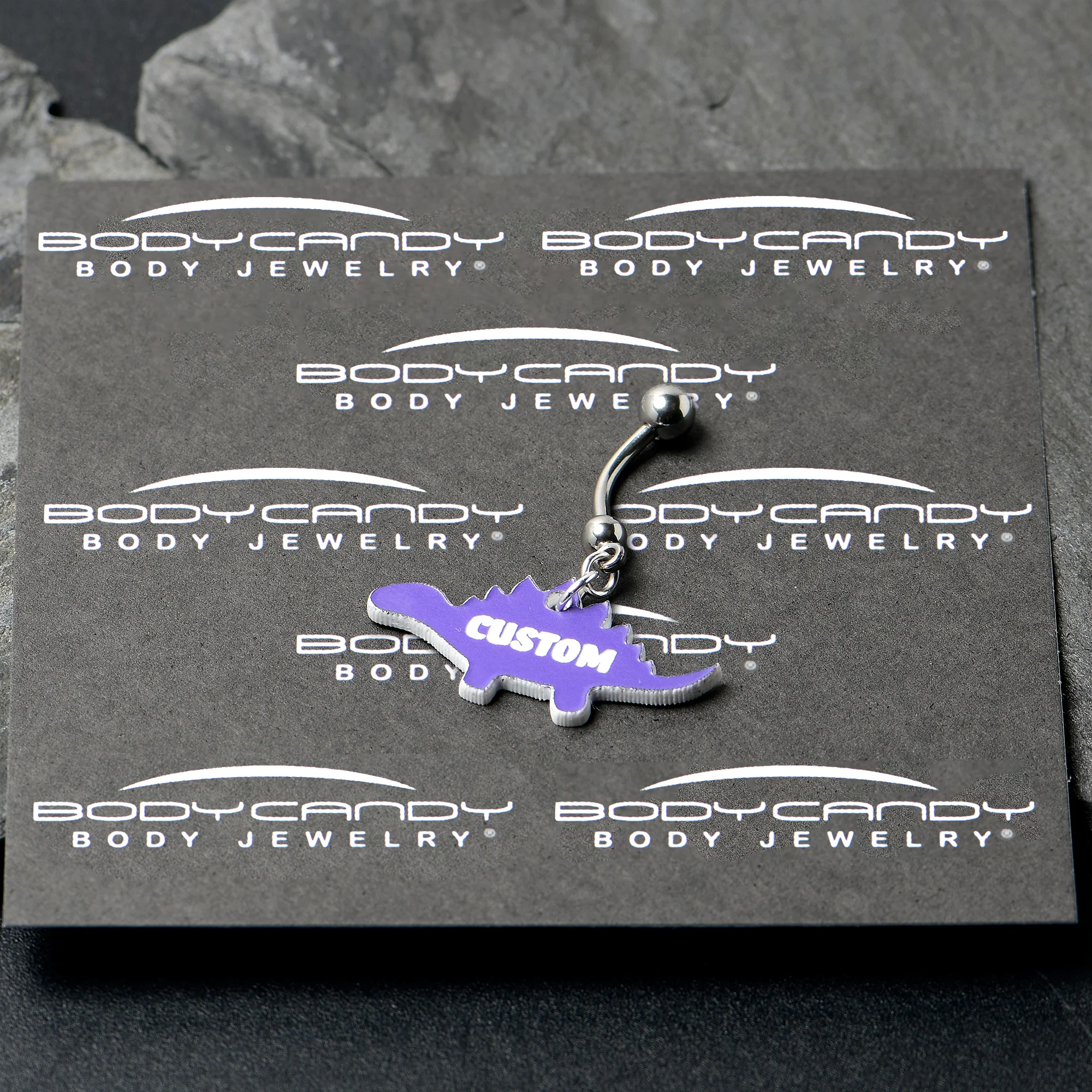 Custom Purple Stegosaurus Dinosaur Personalized Dangle Belly Ring - Image 3