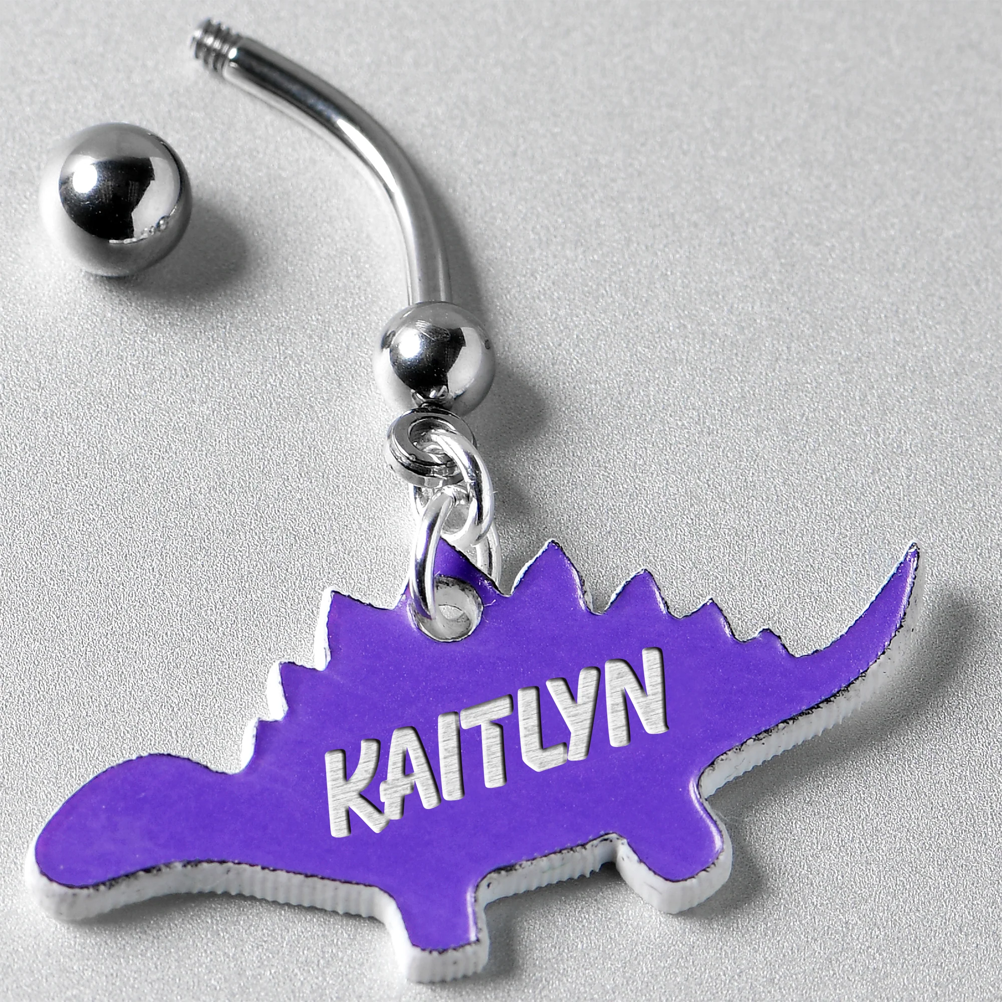 Custom Purple Stegosaurus Dinosaur Personalized Dangle Belly Ring - Image 6