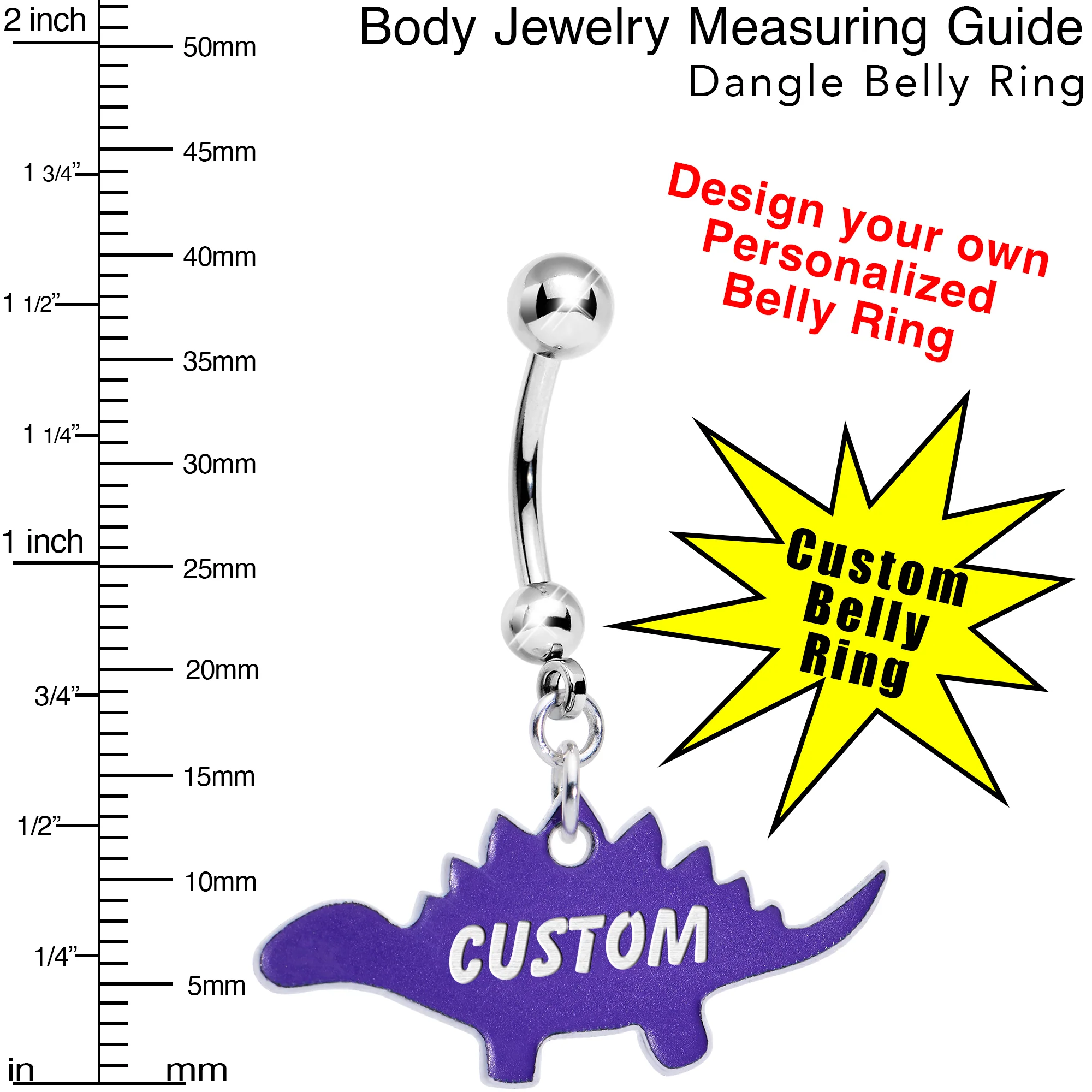 Custom Purple Stegosaurus Dinosaur Personalized Dangle Belly Ring - Image 7