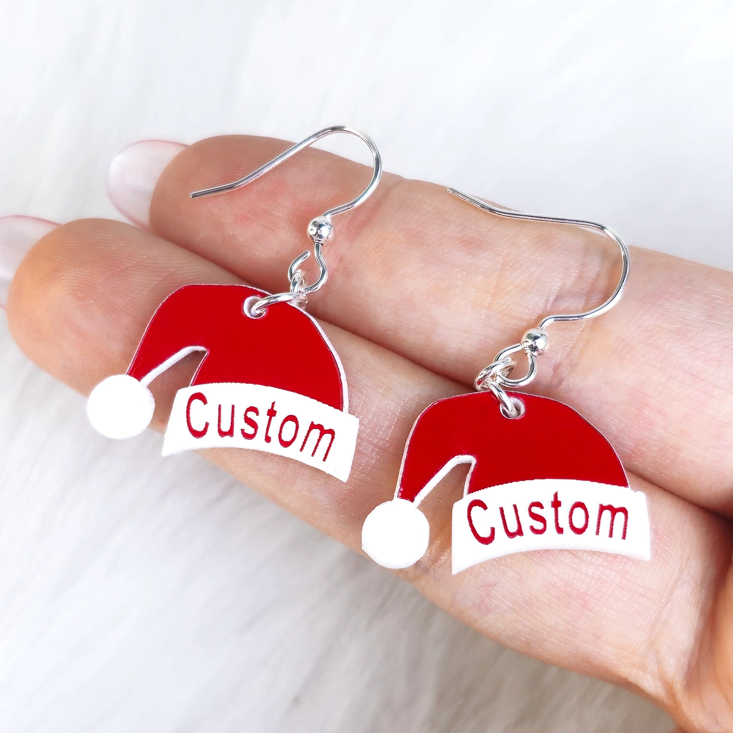 Custom Santa Hat Personalized Fishhook Dangle Earrings - Image 3