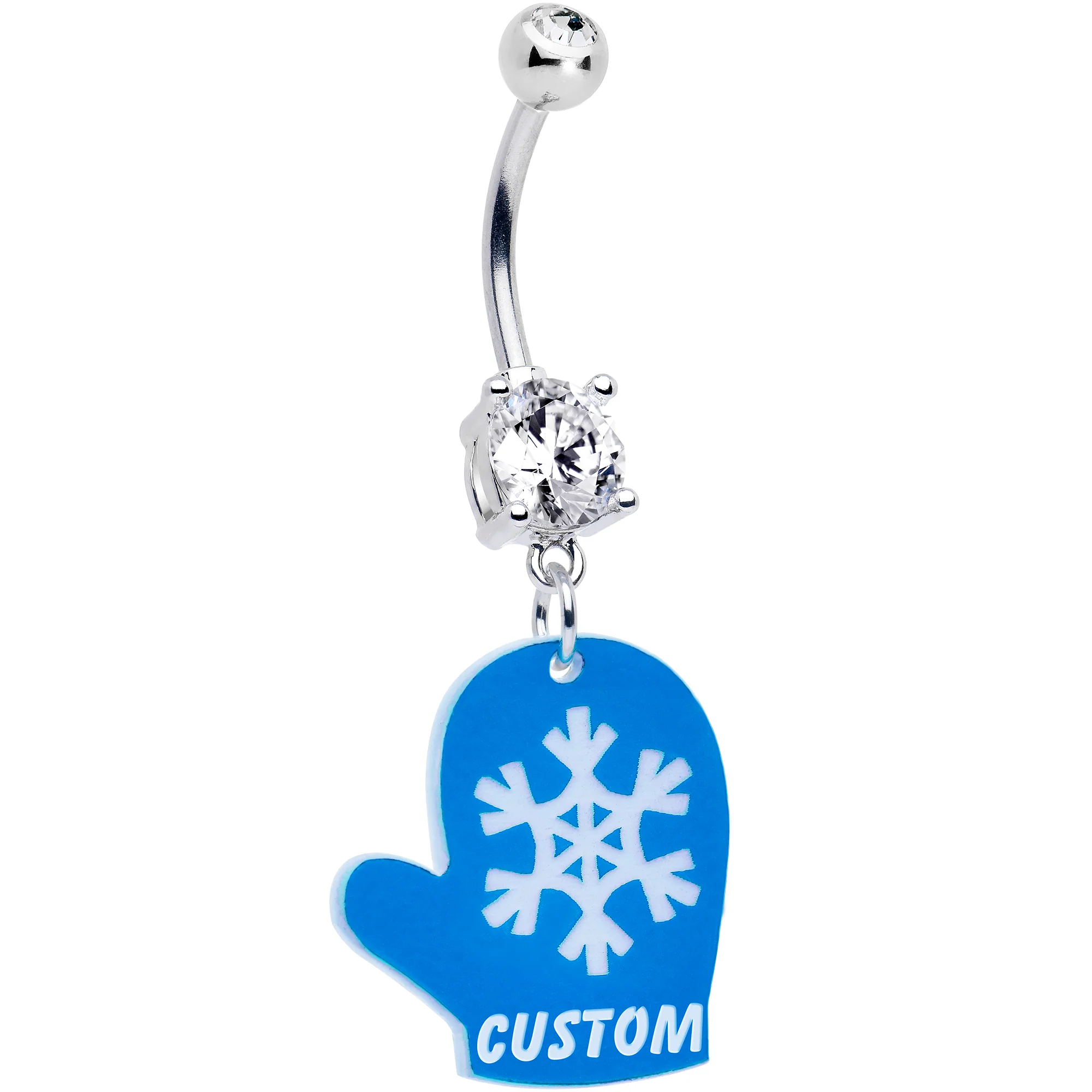 Custom Holiday Mitten Personalized Dangle Belly Ring - Image 3