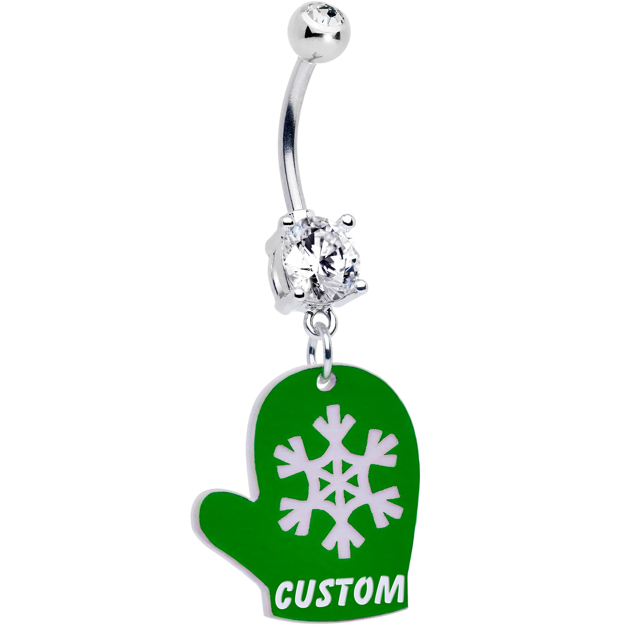 Custom Holiday Mitten Personalized Dangle Belly Ring - Image 6
