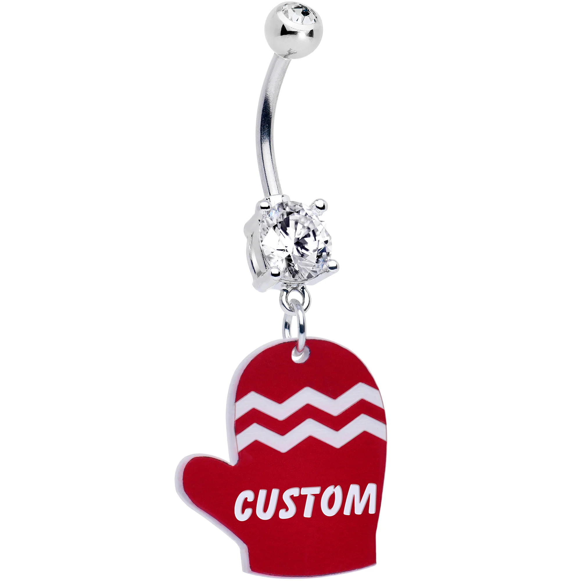 Custom Holiday Mitten Personalized Dangle Belly Ring - Image 7
