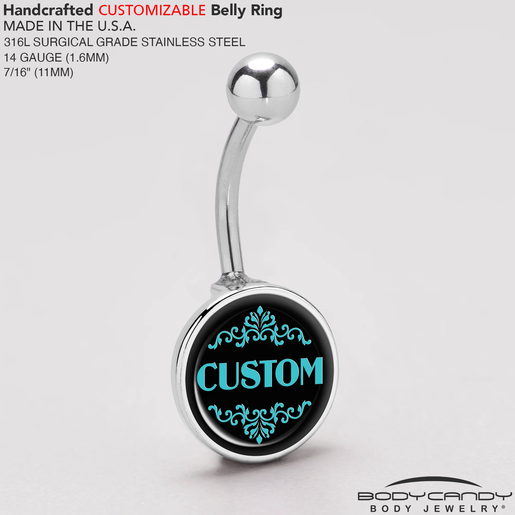 Custom Teal Personalized Name Belly Ring - Image 3
