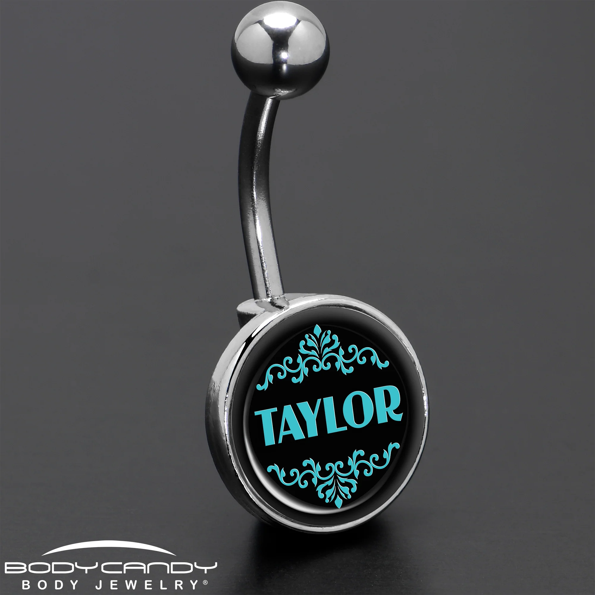 Custom Teal Personalized Name Belly Ring - Image 7