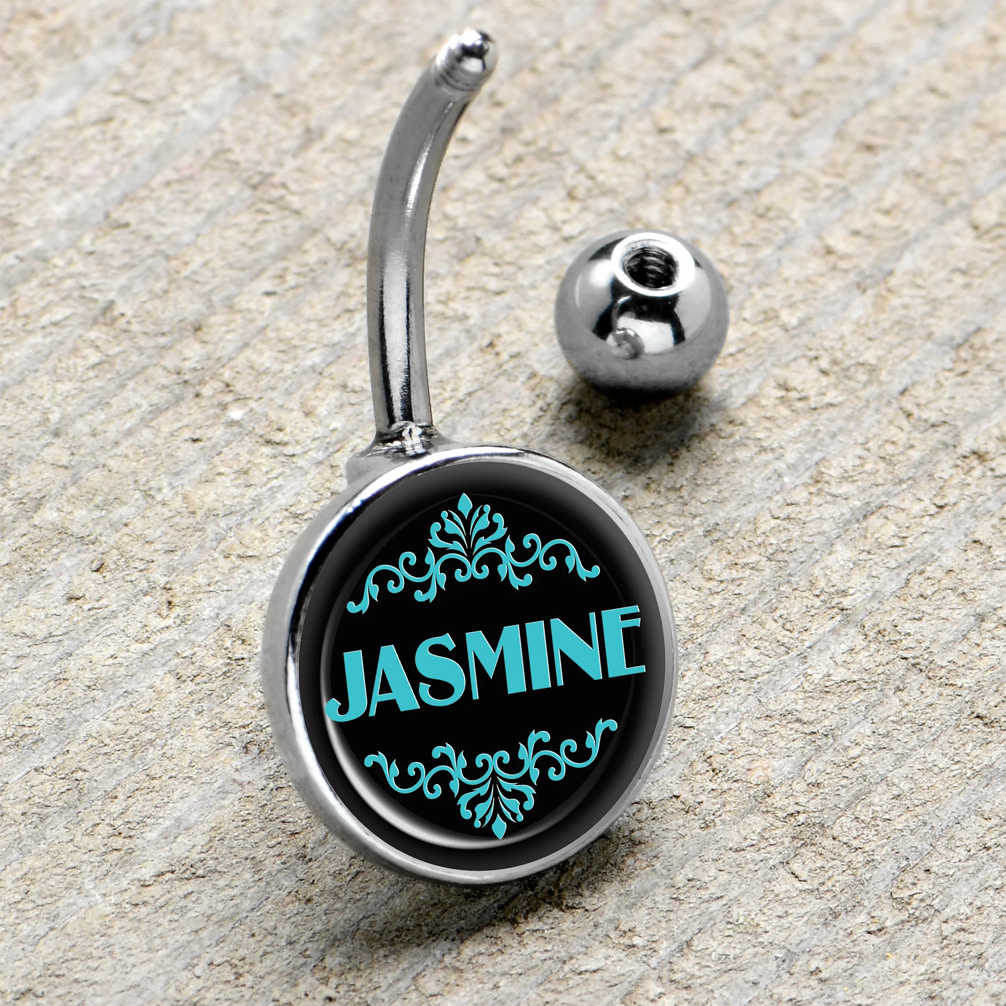 Custom Teal Personalized Name Belly Ring - Image 8