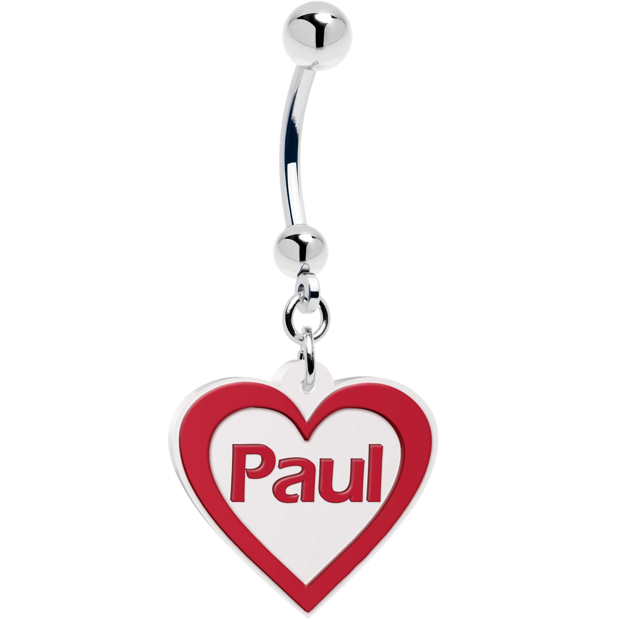 Custom Red White Valentines Day Heart Personalized Dangle Belly Ring - Image 3