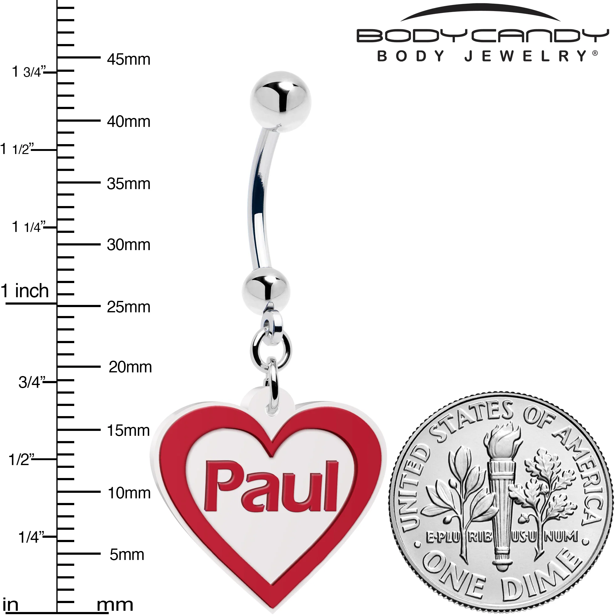 Custom Red White Valentines Day Heart Personalized Dangle Belly Ring - Image 6