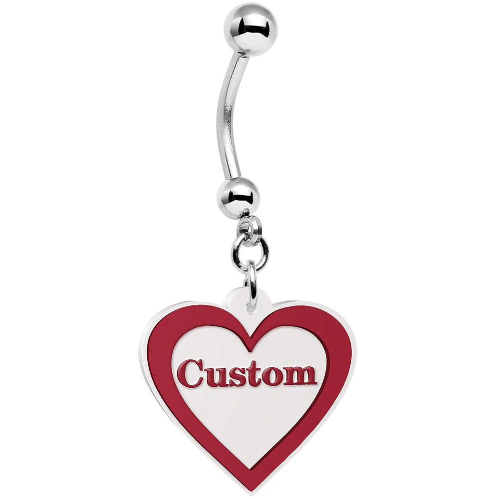Custom Red White Valentines Day Heart Personalized Dangle Belly Ring - Image 7