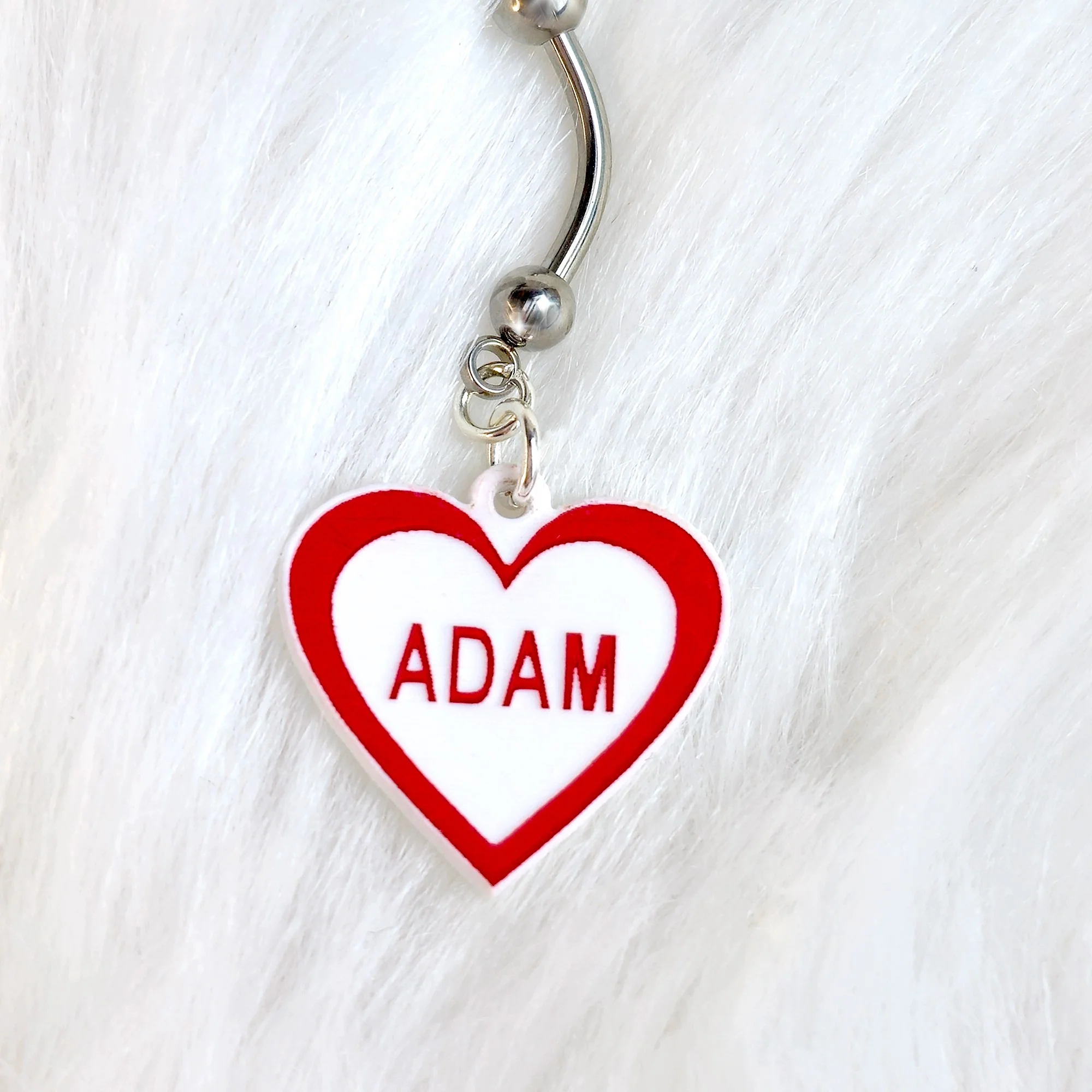 Custom Red White Valentines Day Heart Personalized Dangle Belly Ring - Image 8