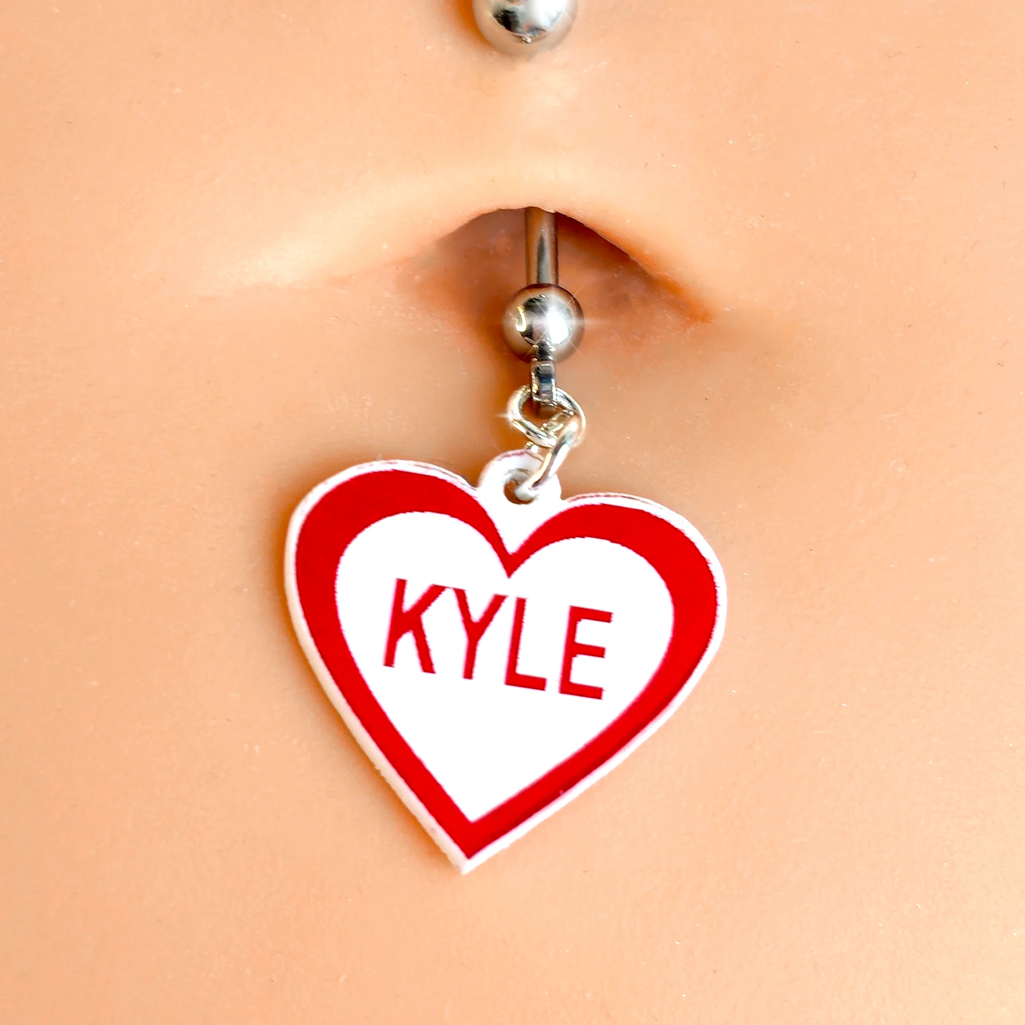 Custom Red White Valentines Day Heart Personalized Dangle Belly Ring - Image 9