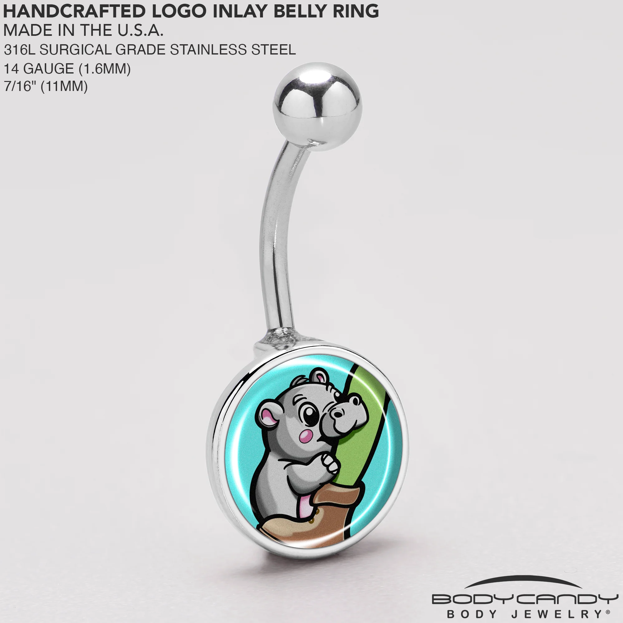 Cute Biting Baby Hippo Belly Ring - Image 5
