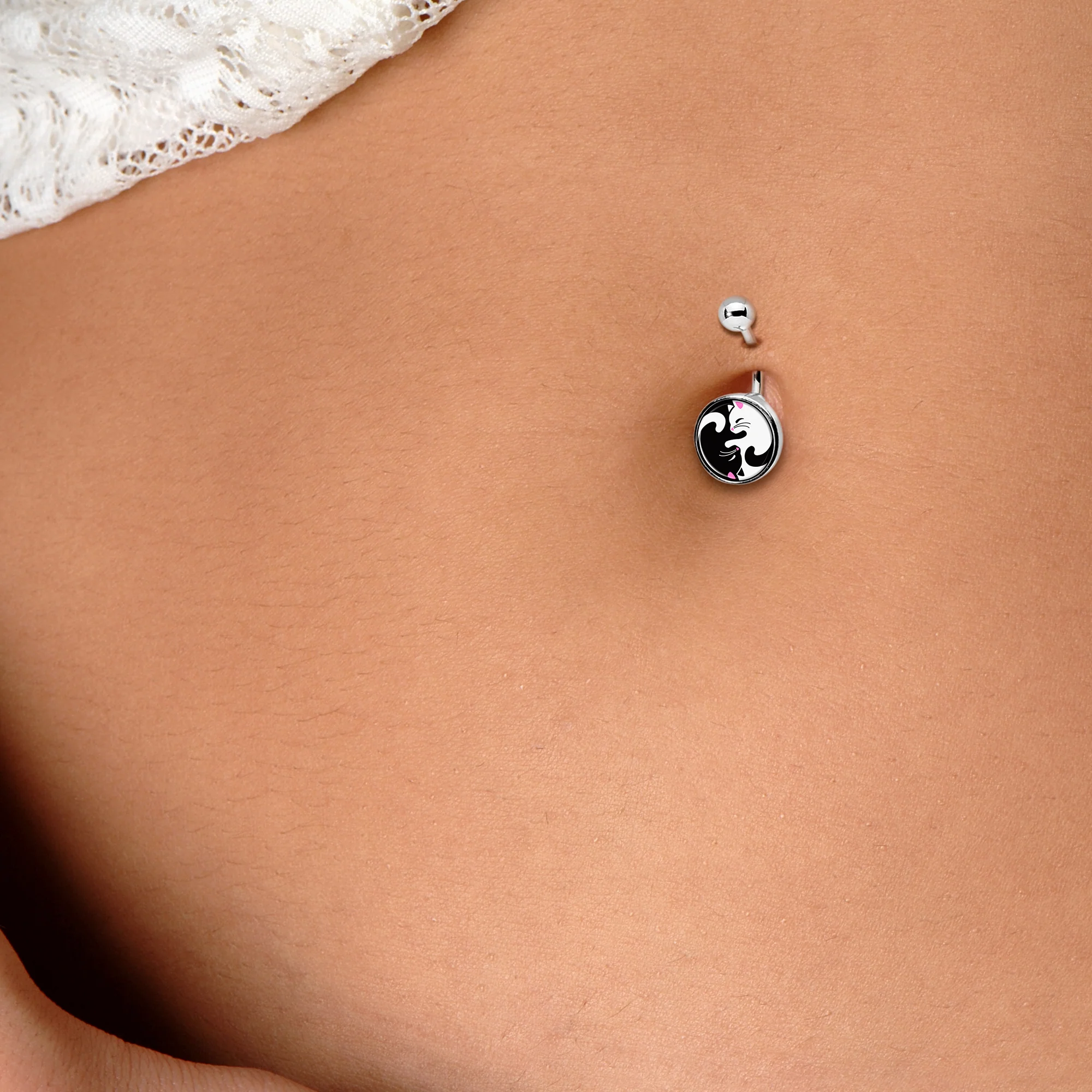 Cute Kitty Cat Yin Yang Belly Ring by Onyx O - Image 2