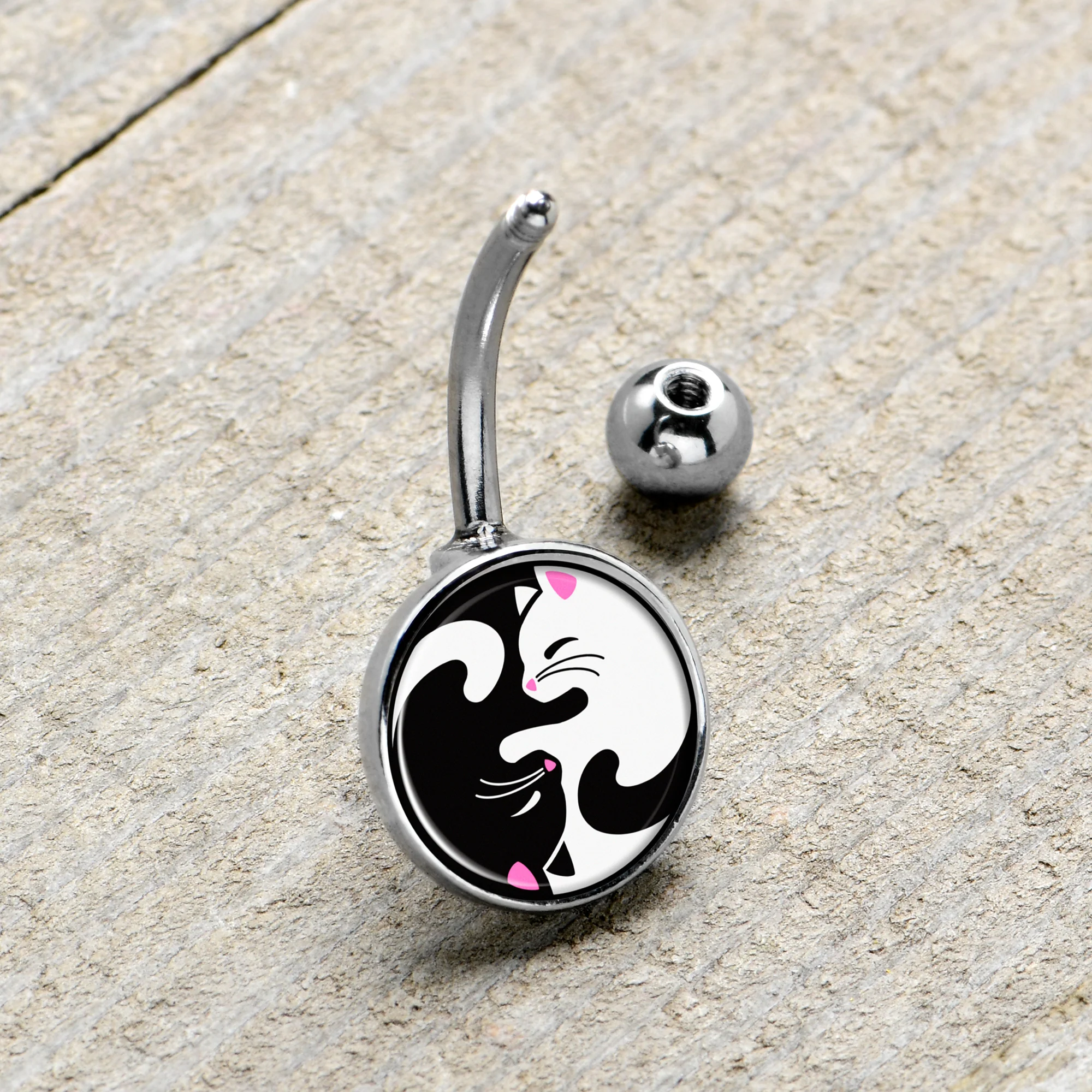 Cute Kitty Cat Yin Yang Belly Ring by Onyx O - Image 3