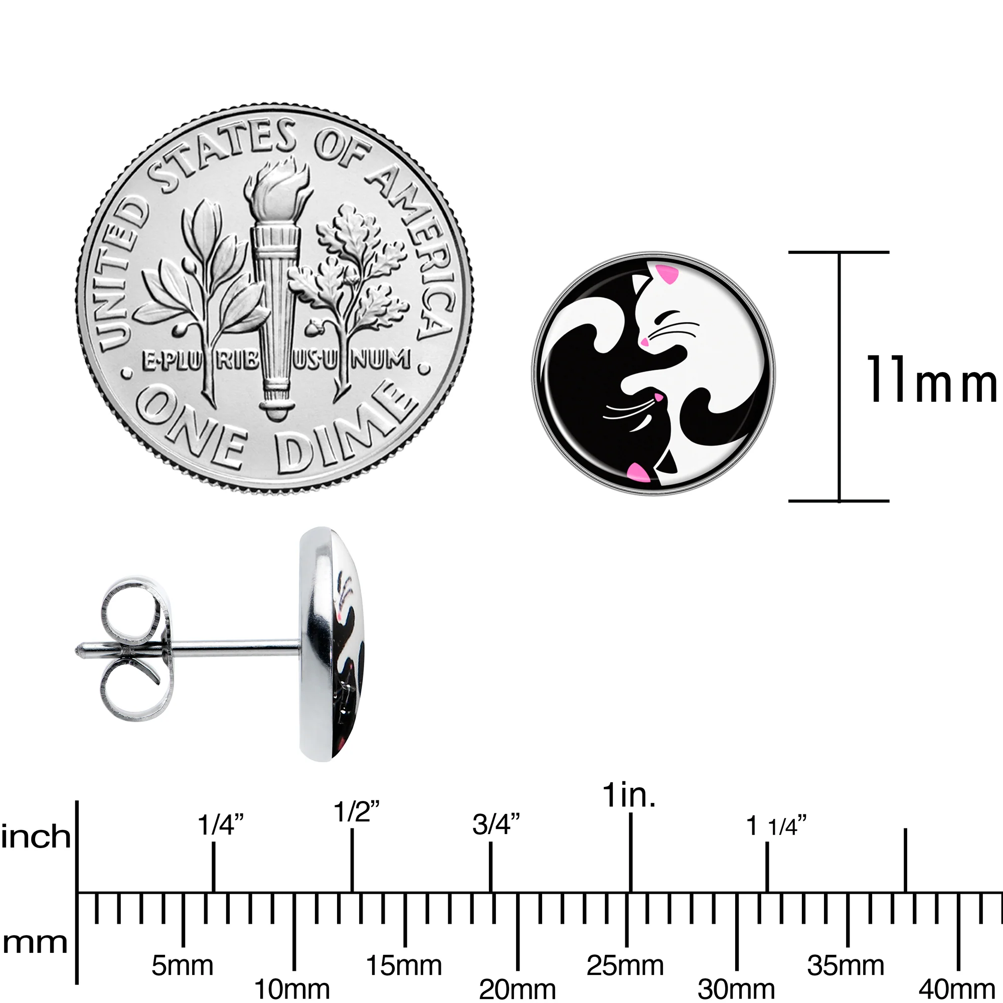 Cute Kitty Cat Yin Yang Stud Earrings by Onyx O - Image 6