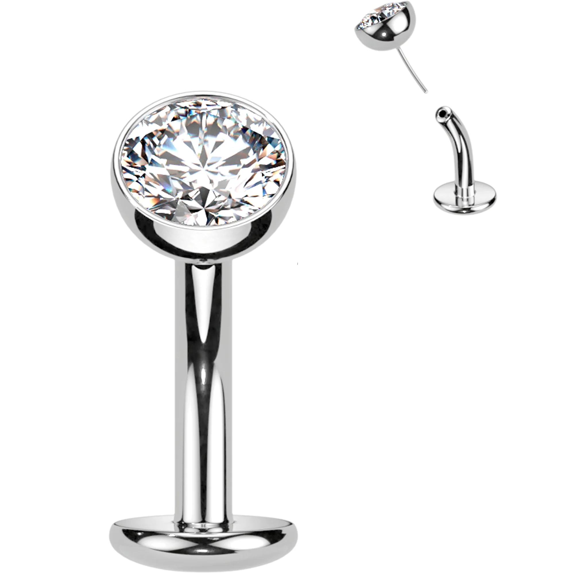 CZ Bezel Gem Titanium Threadless Floating Belly Ring - Image 11