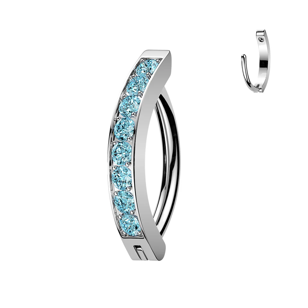 CZ Gem Classic Round Implant Grade Titanium Hinged Hoop Belly Ring - Image 3