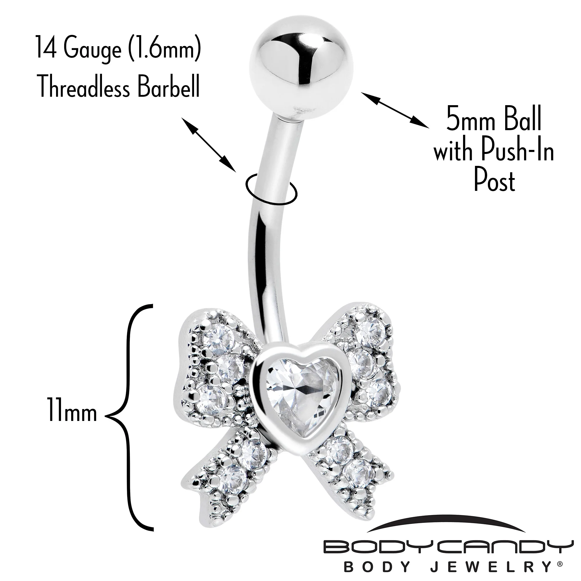 Cubic Zirconia Heart Bow Belly Ring - Image 3