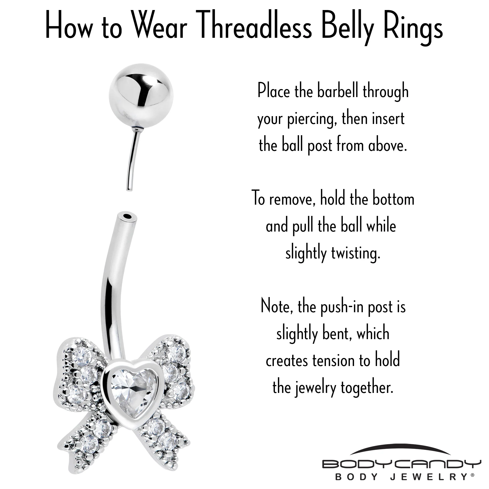 Cubic Zirconia Heart Bow Belly Ring - Image 4