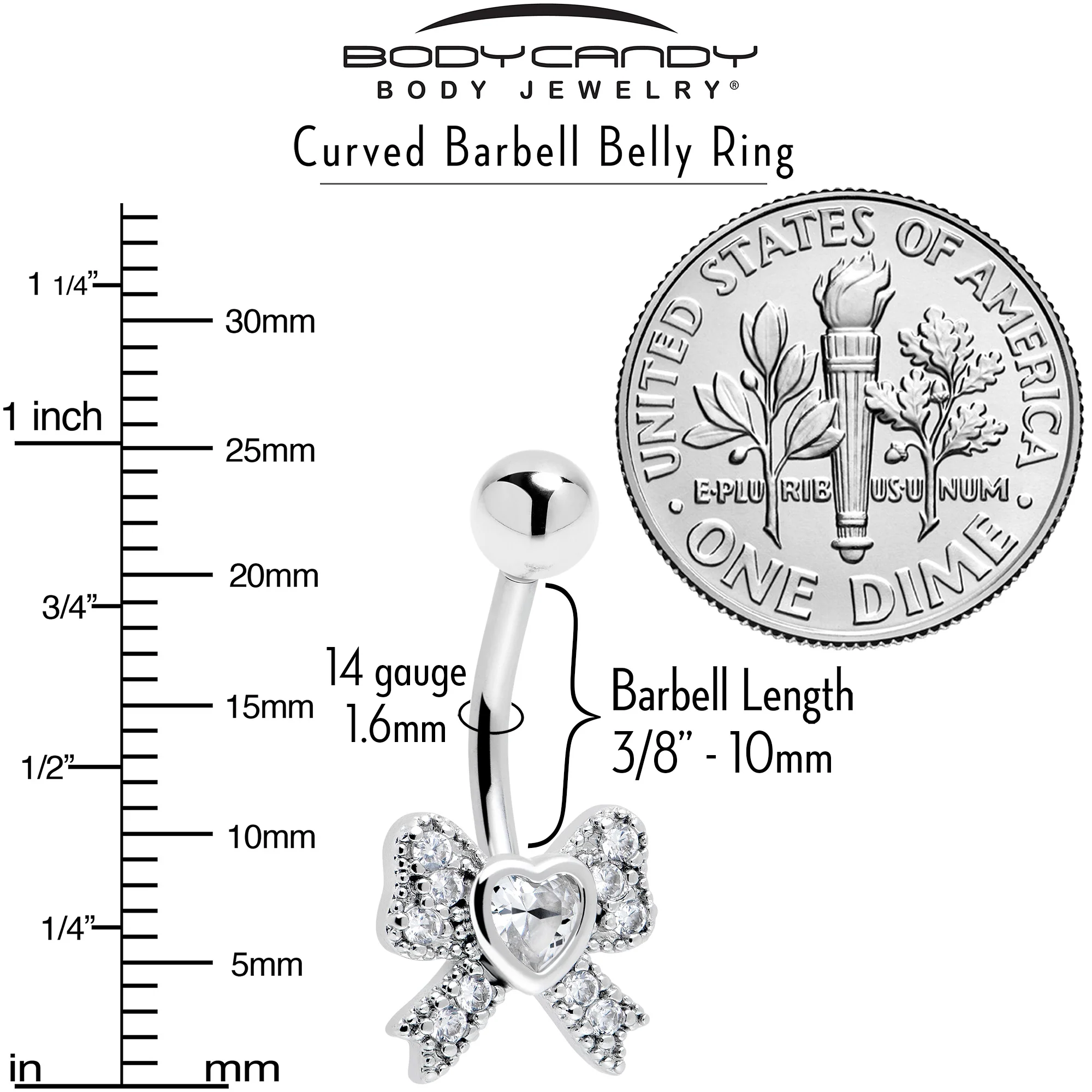 Cubic Zirconia Heart Bow Belly Ring - Image 5