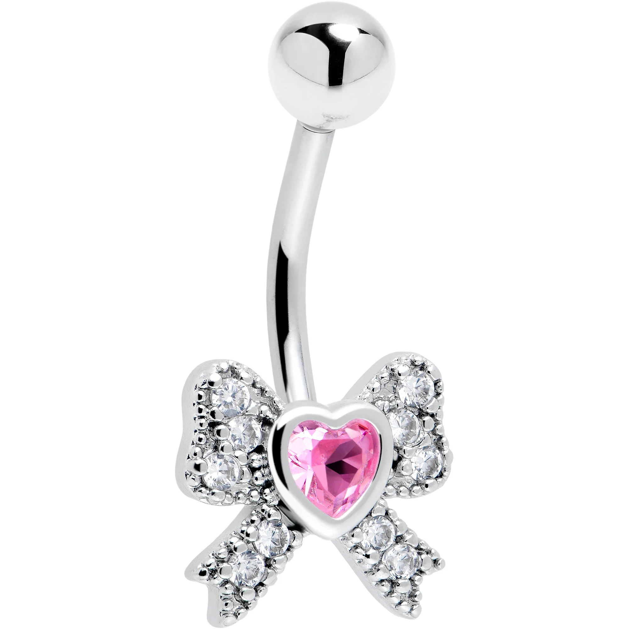 Cubic Zirconia Heart Bow Belly Ring - Image 7