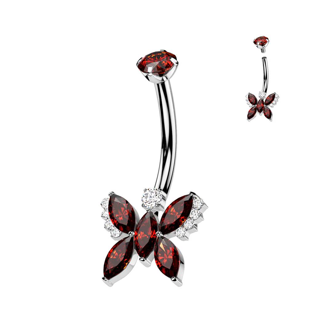 CZ Gem Implant Grade Titanium Internally Threaded Butterfly Belly Ring - Image 5
