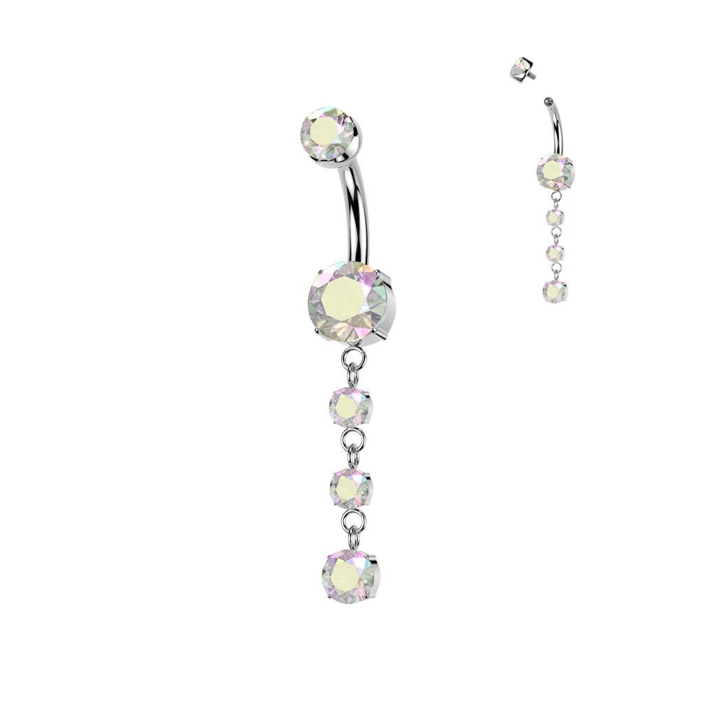 CZ Gem Implant Grade Titanium Internally Threaded Triple Dangle Belly Ring - Image 2