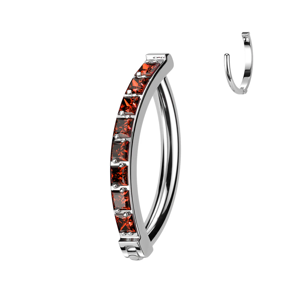 CZ Gem Implant Grade Titanium Paved Square Hinged Hoop Belly Ring - Image 6