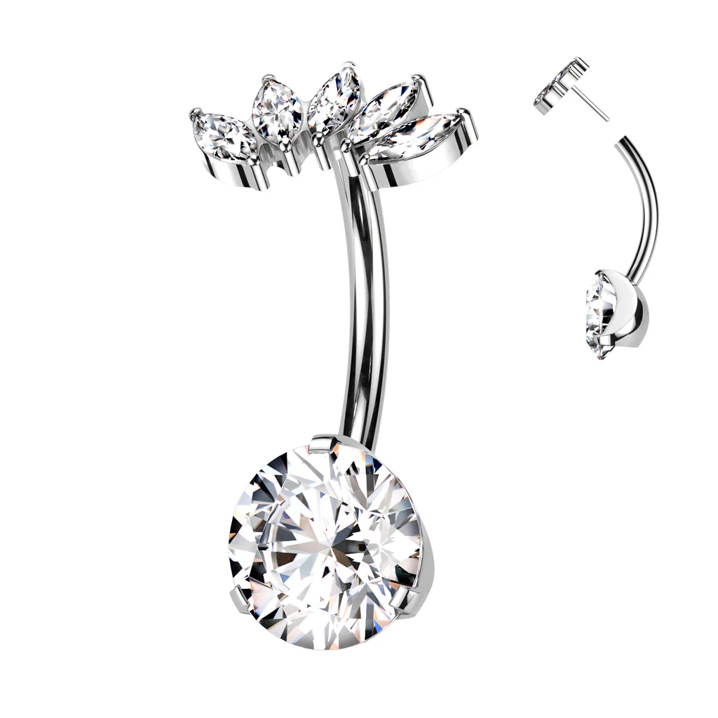 CZ Gem Implant Grade Titanium Threadless Fan Double Mount Belly Ring - Image 3