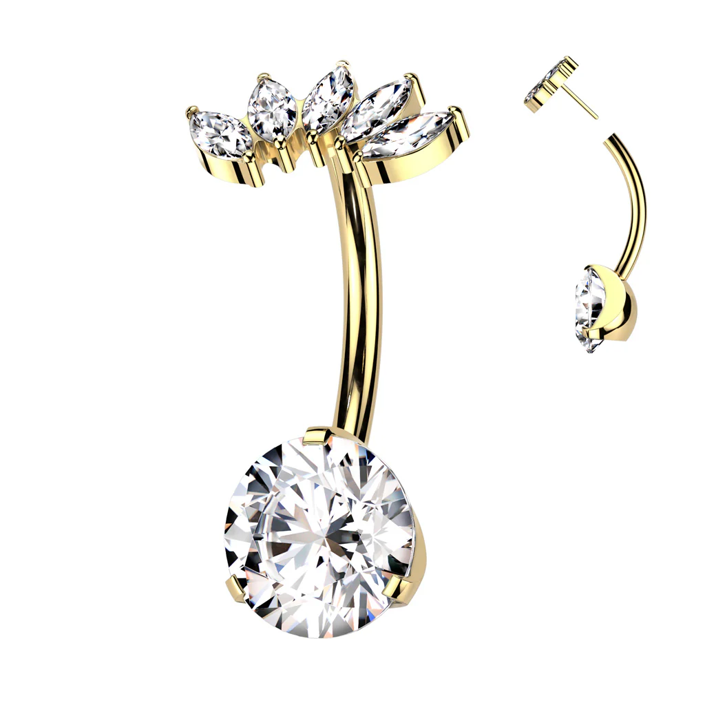 CZ Gem Implant Grade Titanium Threadless Fan Double Mount Belly Ring - Image 4