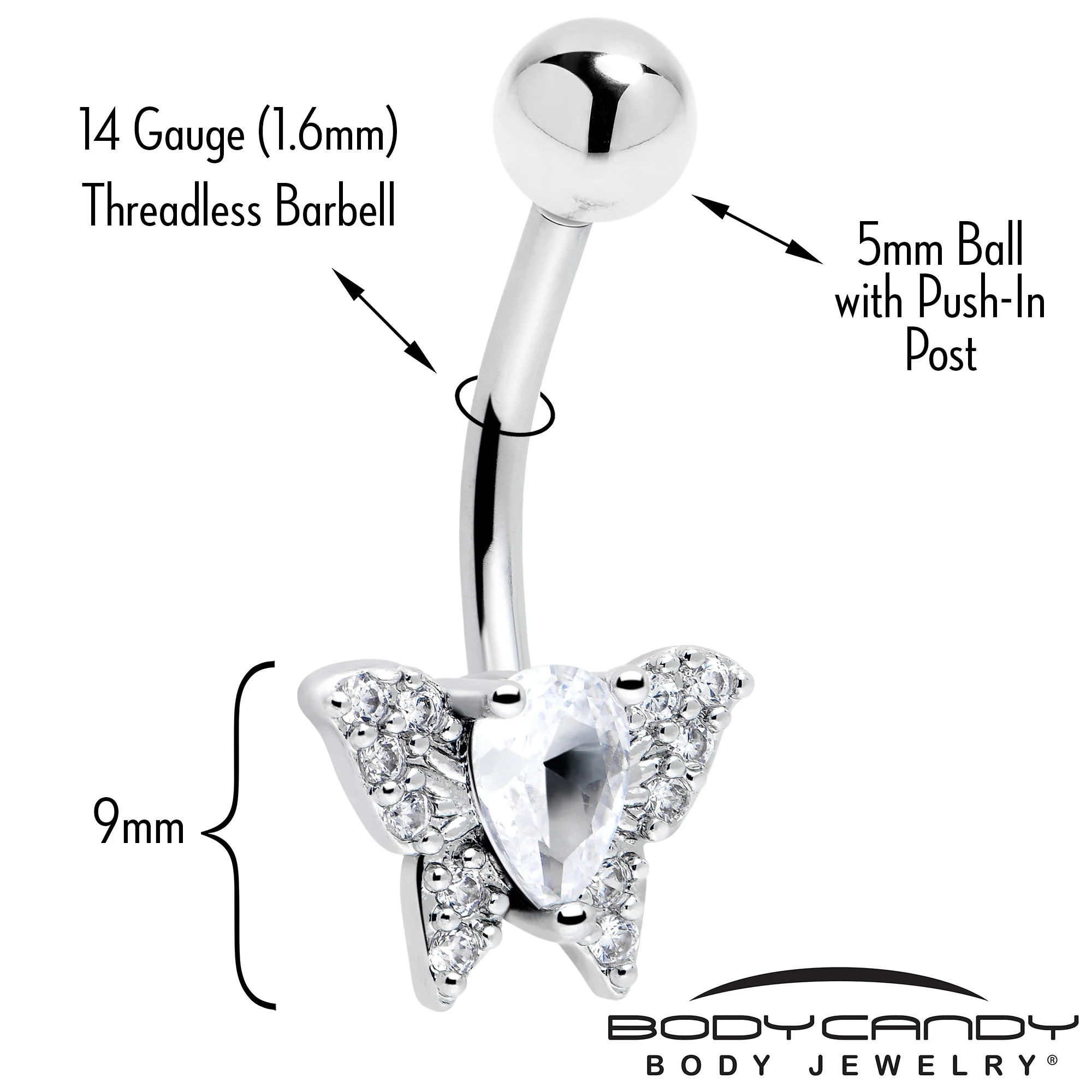 Cubic Zirconia Style Butterfly Belly Ring - Image 4